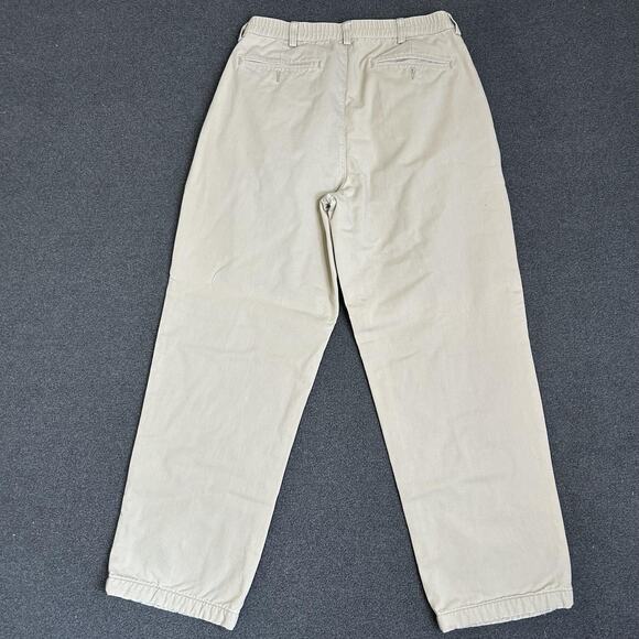 L.L. Bean Double L Comfort Waist Pants Mens 30x28 Beige Khaki Flannel Lined - Picture 4 of 12